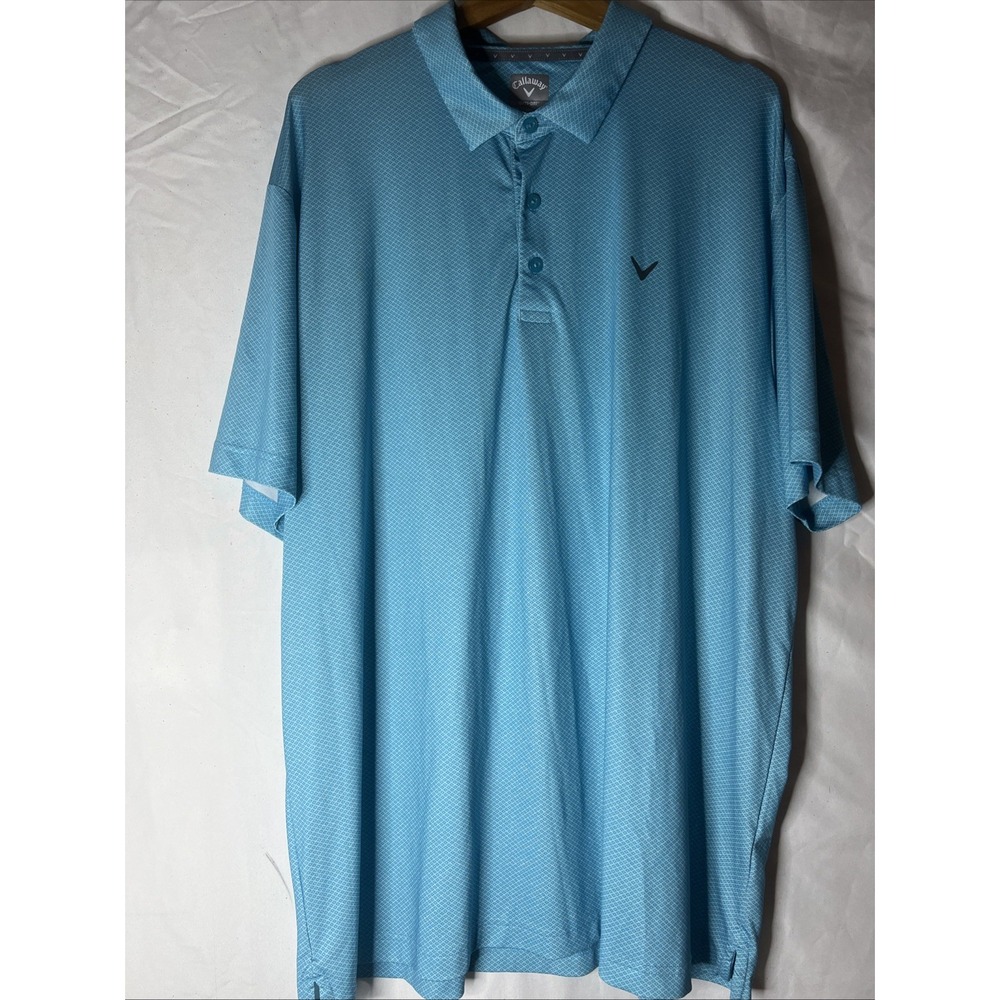 Callaway Opti Dri Mens Blue Geometric Polyester S/S Golf Polo Shirt Size 2XL